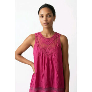 Entro Women's Sleeveless Lace Yoke Top Rayon Boho Fuchsia Medium NWT